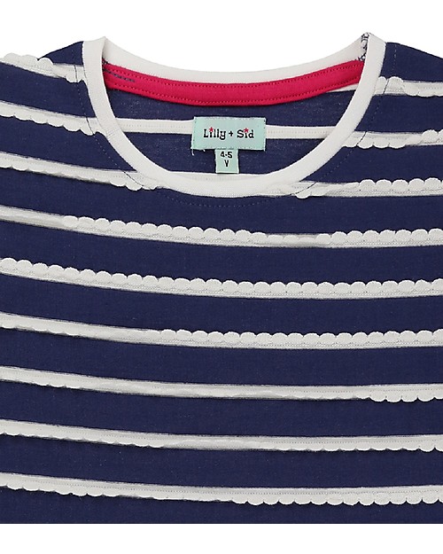 Lilly+Sid Maglia a Ondine con Volant - Blu/Panna - 100% cotone bio T-shirt