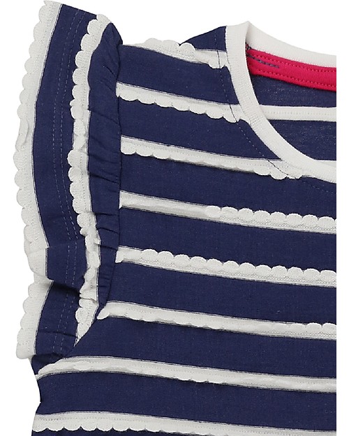 Lilly+Sid Maglia a Ondine con Volant - Blu/Panna - 100% cotone bio T-shirt