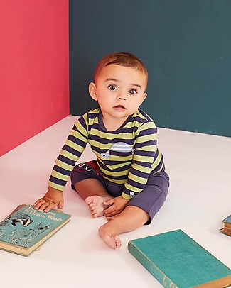 Lilly+Sid Maglia a Righe - Dinosauro - 100% cotone bio Maglie Manica Lunga