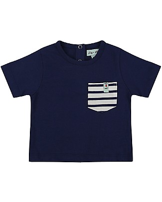 Lilly+Sid Maglia Baby a Maniche Corte con Taschino a Righe - Blu - 100% cotone bio T-Shirt e Canotte