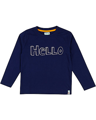 Lilly+Sid Maglia Manica Lunga - Hello - Blu - 100% Cotone Bio GOTS Maglie Manica Lunga