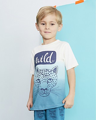 Lilly+Sid Maglia Maniche Corte Dip Dye - Wild Tiger - Azzurro - 100% cotone bio T-Shirt e Canotte
