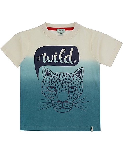 Lilly+Sid Maglia Maniche Corte Dip Dye - Wild Tiger - Azzurro - 100% cotone bio T-shirt