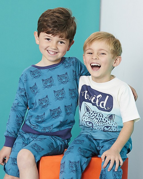 Lilly+Sid Maglia Maniche Corte Dip Dye - Wild Tiger - Azzurro - 100% cotone bio T-shirt