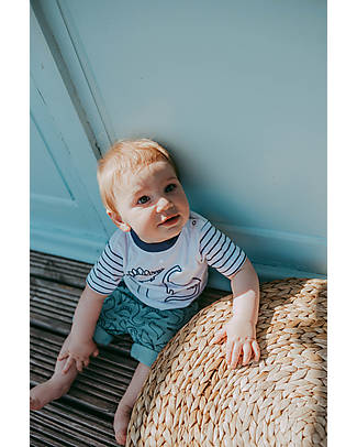 Lilly+Sid Pantaloncini Corti - Dinosauri - Azzurri - 100% Cotone Bio GOTS Pantaloni Corti