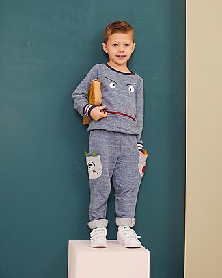 Lilly+Sid Pantaloni Felpati con Tasche - Mostro - 100% cotone bio Pantaloni Lunghi