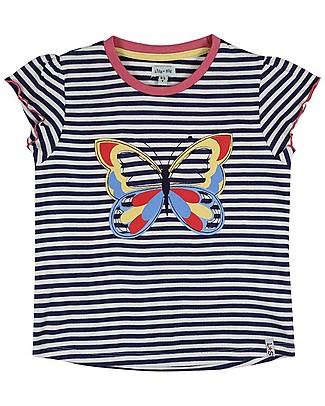 Lilly+Sid Top a Righe Ricamato - Farfalla - 100% Cotone bio T-Shirt e Canotte