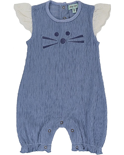 Lilly+Sid Tutina Effetto Crespato con Volant Pretty Kitty - Gattino - 100% cotone bio Tutine Corte
