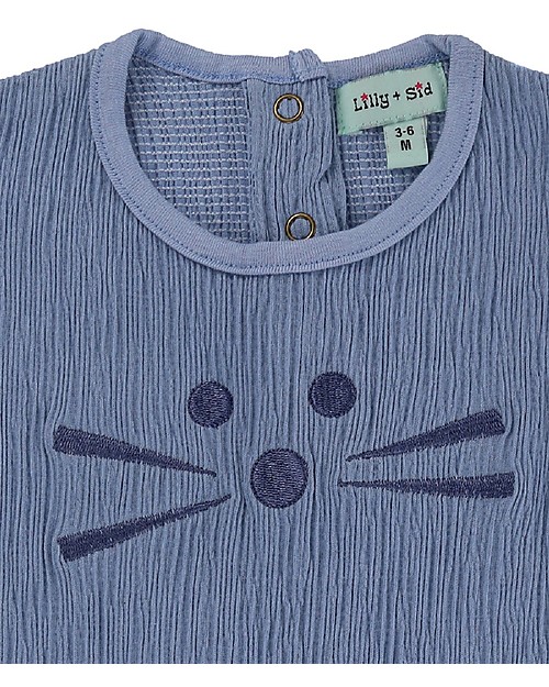 Lilly+Sid Tutina Effetto Crespato con Volant Pretty Kitty - Gattino - 100% cotone bio Tutine Corte