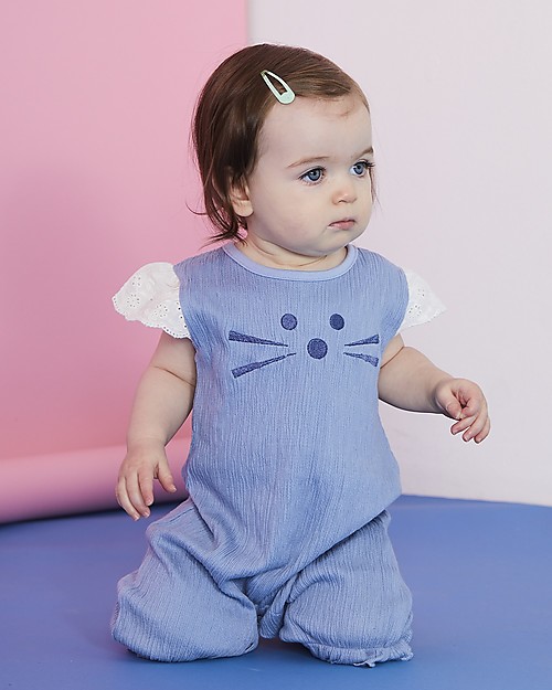 Lilly+Sid Tutina Effetto Crespato con Volant Pretty Kitty - Gattino - 100% cotone bio Tutine Corte