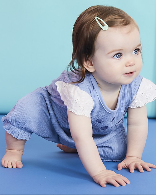 Lilly+Sid Tutina Effetto Crespato con Volant Pretty Kitty - Gattino - 100% cotone bio Tutine Corte