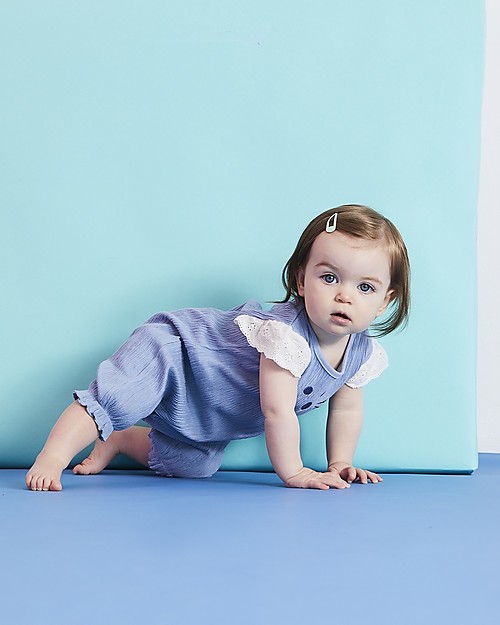 Lilly+Sid Tutina Effetto Crespato con Volant Pretty Kitty - Gattino - 100% cotone bio Tutine Corte