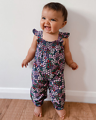 Lilly+Sid Tutina Salopette con Volant Ditsy - Fiori - 100% cotone bio Tutine Lunghe Senza Piedi
