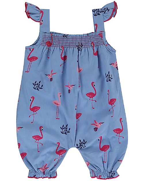Lilly+Sid Tutina Salopette con Volant - Fenicotteri - 100% cotone bio Tutine Corte