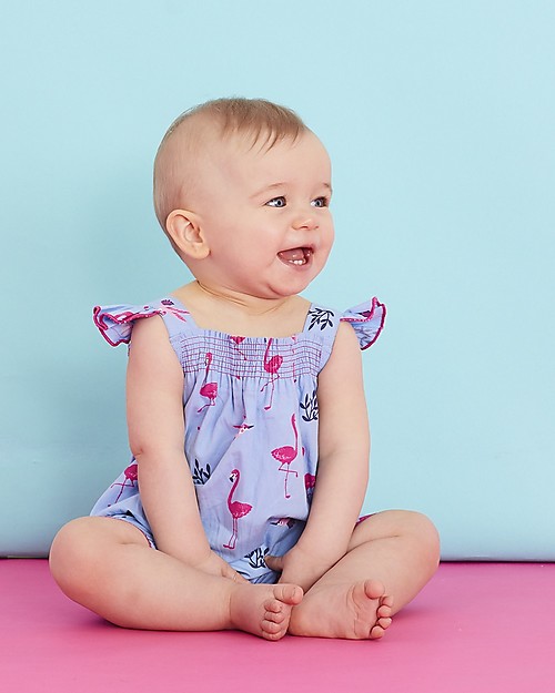 Lilly+Sid Tutina Salopette con Volant - Fenicotteri - 100% cotone bio Tutine Corte