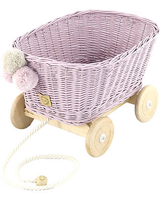 LiLu Carrello per Giocattoli - Rosa - 28 cm - 100% Vimini Carrozzine per Bambole