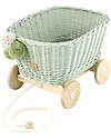 LiLu Carrello per Giocattoli - Verde Salvia - 28 cm - 100% Vimini Carrozzine per Bambole