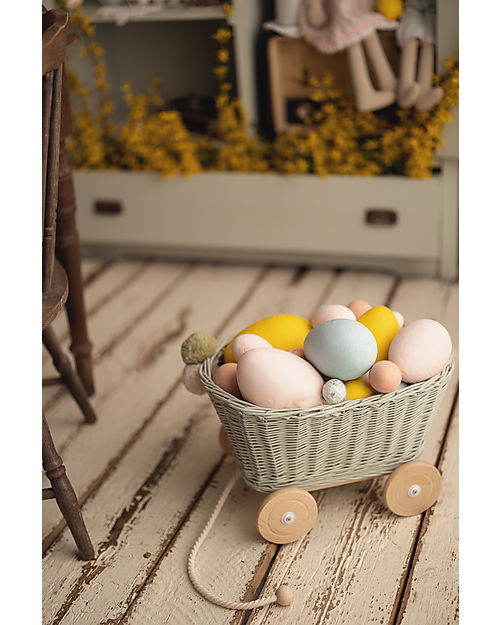 LiLu Carrello per Giocattoli - Verde Salvia - 28 cm - 100% Vimini Carrozzine per Bambole