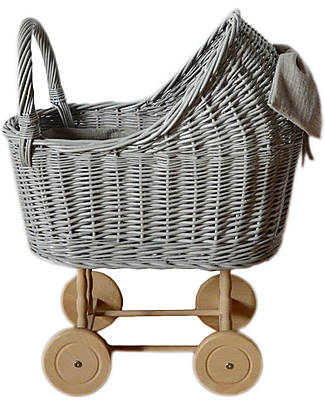 LiLu Carrozzina per Bambole Alto - Grigio - 62 cm - 100% Vimini Carrozzine per Bambole
