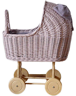LiLu Carrozzina per Bambole Alto - Rosa - 62 cm - 100% Vimini Carrozzine per Bambole