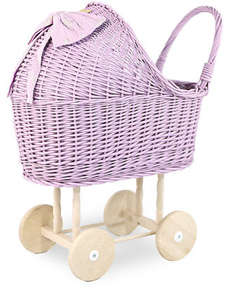 LiLu Carrozzina per Bambole Alto - Viola - 62 cm - 100% Vimini Carrozzine per Bambole