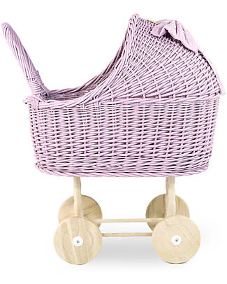 LiLu Carrozzina per Bambole Alto - Viola - 62 cm - 100% Vimini Carrozzine per Bambole