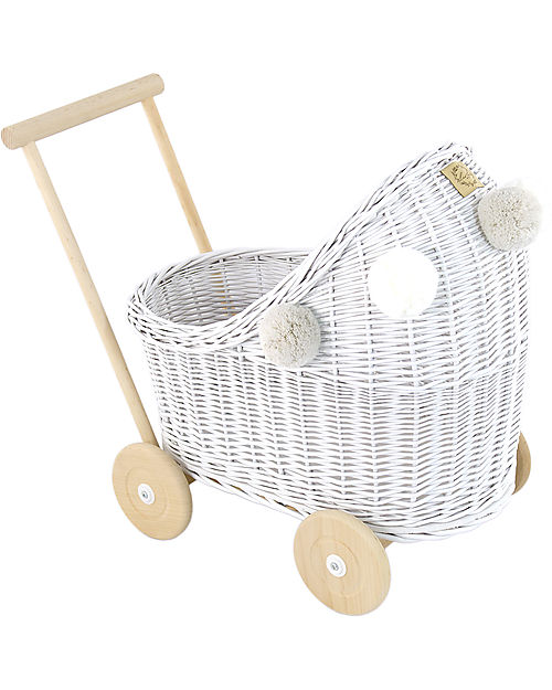 LiLu Carrozzina per Bambole Basso - Bianco - 47 cm - 100% Vimini unisex  (bambini)