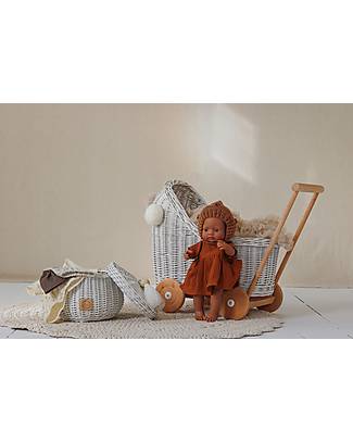 LiLu Carrozzina per Bambole Basso - Bianco - 47 cm - 100% Vimini Carrozzine per Bambole