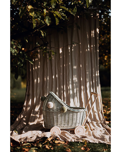 LiLu Carrozzina per Bambole Basso - Verde Salvia - 47 cm - 100% Vimini Carrozzine per Bambole