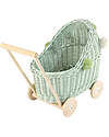 LiLu Carrozzina per Bambole Basso - Verde Salvia - 47 cm - 100% Vimini Carrozzine per Bambole