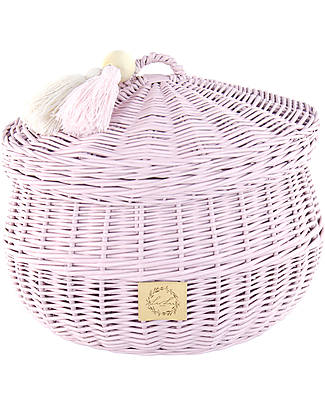 LiLu Cestino Grande con Nappe e Coperchio - Rosa - 30 cm - 100% Vimini Contenitori Portaoggetti