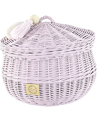 LiLu Cestino Grande con Nappe e Coperchio - Rosa - 30 cm - 100% Vimini Contenitori Portaoggetti