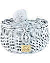 LiLu Cestino Grande con PomPoms e Coperchio - 14 cm - Grigio - 100% Vimini Cestini in Vimini