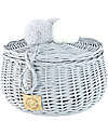 LiLu Cestino Grande con PomPoms e Coperchio - 14 cm - Grigio - 100% Vimini Cestini in Vimini
