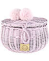 LiLu Cestino Grande con PomPoms e Coperchio - Rosa - 14 cm - 100% Vimini Cestini in Vimini