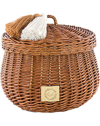 LiLu Cestino Medio con Nappe e Coperchio - Natural - 22 cm - 100% Vimini Contenitori Portaoggetti