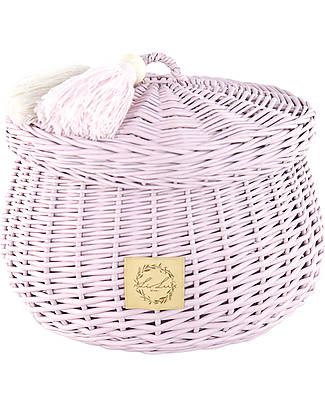 LiLu Cestino Medio con Nappe e Coperchio - Rosa - 22 cm - 100% Vimini Contenitori Portaoggetti