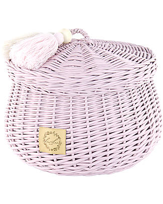 LiLu Cestino Medio con Nappe e Coperchio - Rosa - 22 cm - 100% Vimini Contenitori Portaoggetti
