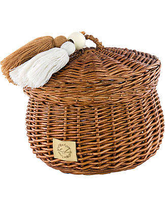 LiLu Cestino Piccolo con Nappe e Coperchio - Natural - 17 cm - 100% Vimini Cestini in Vimini