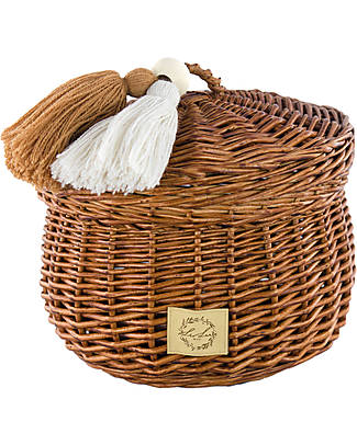 LiLu Cestino Piccolo con Nappe e Coperchio - Natural - 17 cm - 100% Vimini Contenitori Portaoggetti