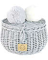 LiLu Cestino Piccolo con PomPoms e Coperchio -Grigio - 10 cm - 100% Vimini Cestini in Vimini