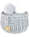 LiLu Cestino Piccolo con PomPoms e Coperchio -Grigio - 10 cm - 100% Vimini Cestini in Vimini