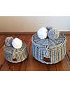 LiLu Cestino Piccolo con PomPoms e Coperchio -Grigio - 10 cm - 100% Vimini Cestini in Vimini