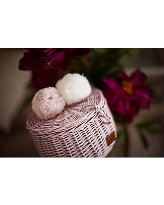 LiLu Cestino Piccolo con PomPoms e Coperchio - Rosa - 10 cm - 100% Vimini Contenitori Portaoggetti