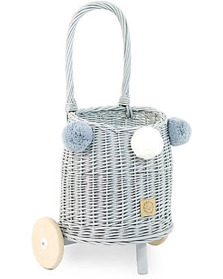 LiLu Trolley per Giocattoli Buggy - Grigio - 25 cm - 100% Vimini Carrozzine per Bambole