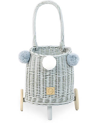 LiLu Trolley per Giocattoli Buggy - Grigio - 25 cm - 100% Vimini Carrozzine per Bambole