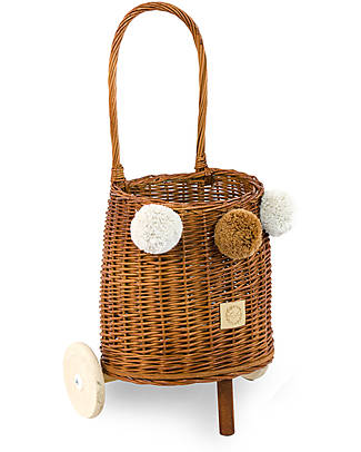 LiLu Trolley per Giocattoli Buggy - Natural - 25 cm - 100% Vimini Carrozzine per Bambole