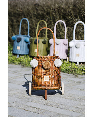 LiLu Trolley per Giocattoli Buggy - Natural - 25 cm - 100% Vimini Carrozzine per Bambole