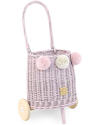 LiLu Trolley per Giocattoli Buggy - Rosa - 25 cm - 100% Vimini Carrozzine per Bambole