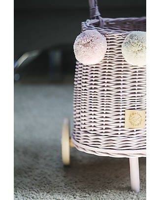 LiLu Trolley per Giocattoli Buggy - Rosa - 25 cm - 100% Vimini Carrozzine per Bambole